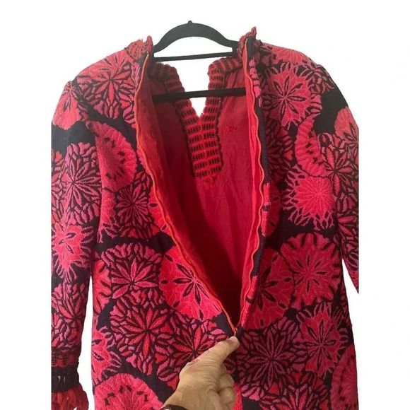 Hand-Made Artisan Crafted Micro Embroidered Red & Black Fringed Tunic Dress - Picture 4 of 16